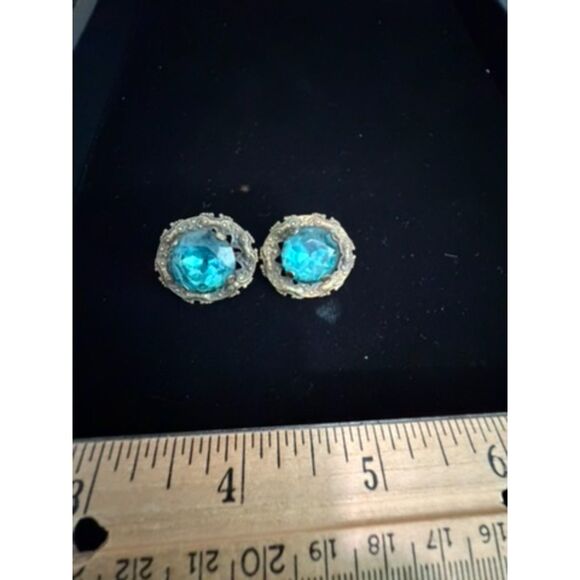 Pair of vintage blue stone with gold metal filigree settings main image 5